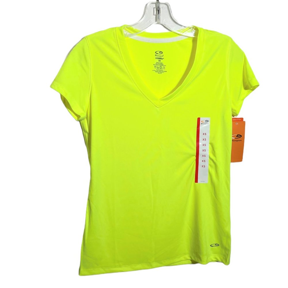 Neon Yellow Champion Duo Dry Short Sleeve V-Neck Shirt, NWT, Size XS